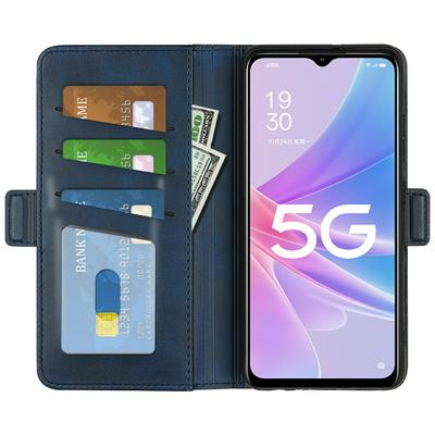 For OPPO A58 Double Buckle Wallet Style Folio Flip Leather Case with Stand and Card Slots Function