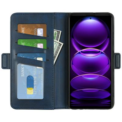 For Redmi note 12 Pro+ Double Buckle Wallet Style Folio Flip Leather Case with Stand and Card Slots Function