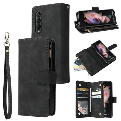 For Samsung Galaxy Z Fold 3 Multi-card Slots Zipper Wallet Style PU Leather Phone Case