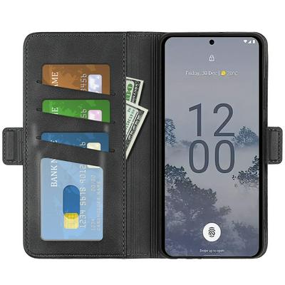 For Nokia X30 Double Buckle Wallet Style Folio Flip Leather Case with Stand and Card Slots Function