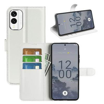 For Nokia X30 Lychee Pattern Folio Flip Leather Case with Stand and Card Slots Function