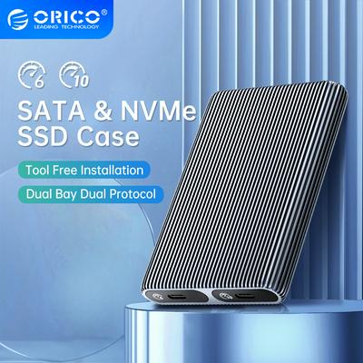 ORICO Dual Bay Aluminum M2 NVMe SSD Enclosure USB3.1 Gen2 10Gbps For M Key M&amp;B Key NVMe PCIe SSD With Built-in Cooling Vest