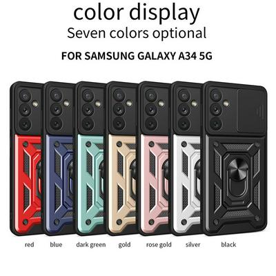 Samsung Galaxy A34 5G Sergeant Shockproof Drop-proof PC+TPU Phone Protective Case with Metal Ring Kickstand and Metal Patch