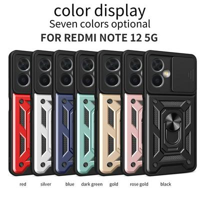 Xiaomi Redmi Note 12 Sergeant Shockproof Drop-proof PC+TPU Phone Protective Case with Metal Ring Kickstand and Metal Patch
