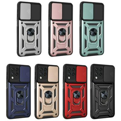 Samsung Galaxy A22 4G Sergeant Shockproof Drop-proof PC+TPU Phone Protective Case with Metal Ring Kickstand and Metal Patch