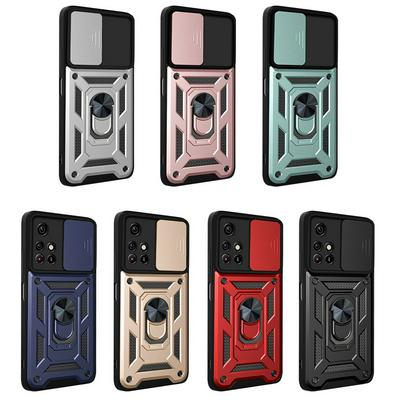 Xiaomi Redmi Note 11 Ring Holder Kickstand Camera Slide Cover Design PC + TPU Phone Back Cover Case