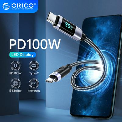 ORICO USB-C To Type-C Charging LED Cable C Port Data Cord PD100W  Fast Charger Wire  for Macbook Huawei Xiaomi Laptop Charge