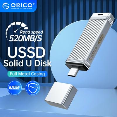 ORICO USSD Mobile Solid U Disk 520MB/S USB Flash Drive 1TB 512GB 256GB 128GB Type-C USB 3.2 Pen Drive Metal Solid State U Disk
