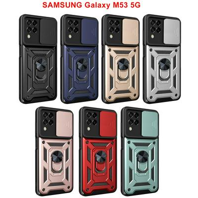 Samsung Galaxy M53 Sergeant Shockproof Drop-proof PC+TPU Phone Protective Case with Metal Ring Kickstand and Metal Patch