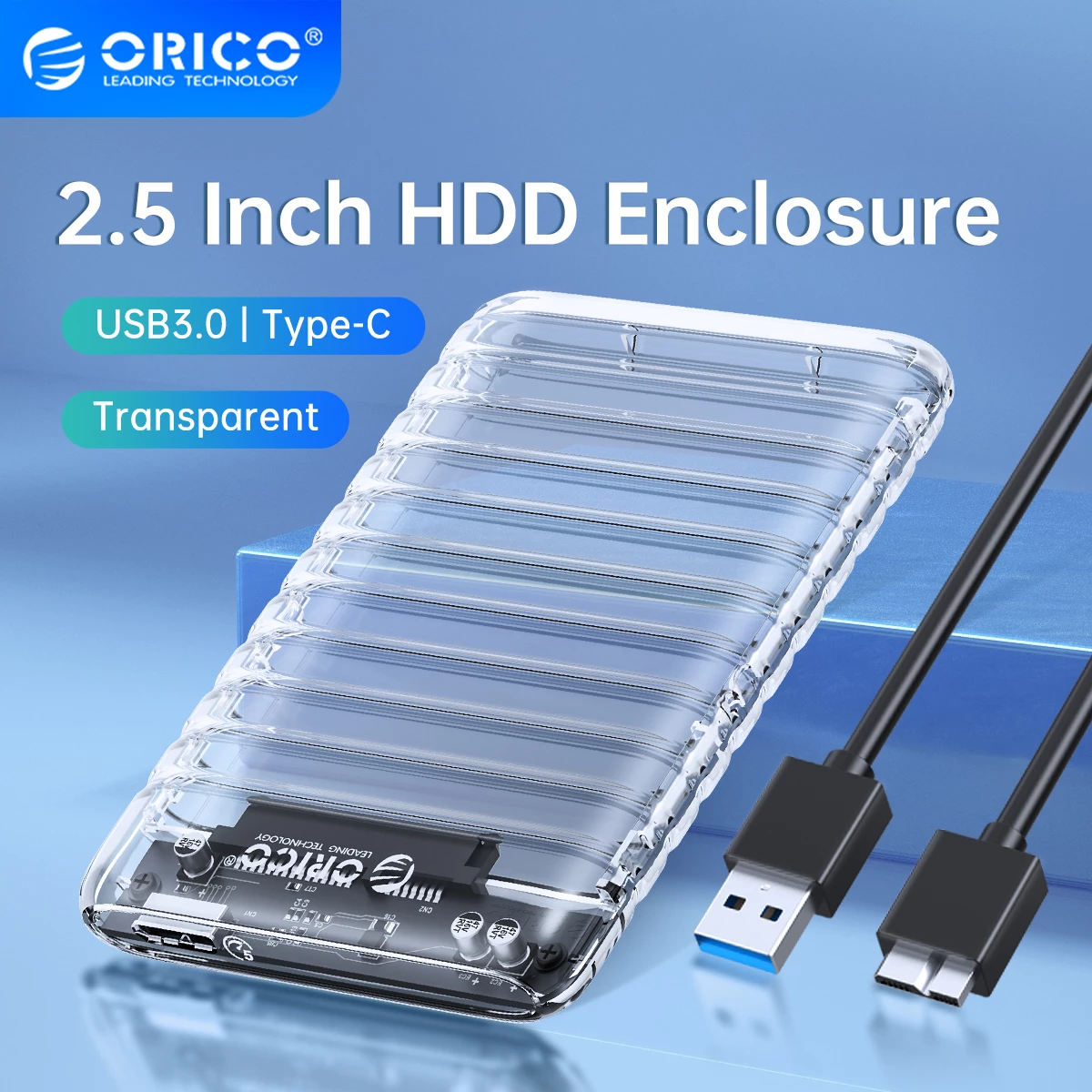 ORICO 2139U3/2139C3 2.5 inch Transparent SATA to USB3.0 / Type-C Hard Drive Case Tool Free External HDD Enclosure for PC Laptop SSD/HDD 6Gbps