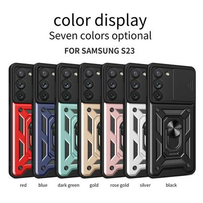 Samsung Galaxy S23 Ring Holder Kickstand Camera Slide Cover Design PC + TPU Phone Back Cover Case