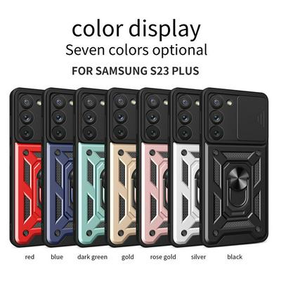 Samsung Galaxy S23 Plus Ring Holder Kickstand Camera Slide Cover Design PC + TPU Phone Back Cover Case