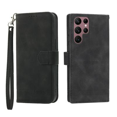 For Samsung Galaxy S22 Ultra Series Line Terms Strong Magnetic Closure PU Leather + TPU Wallet Case