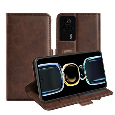 For Xiaomi Redmi K60E Double Buckle Wallet Style Folio Flip Leather Case with Stand and Card Slots Function