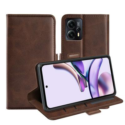 For Motorola G23/G13 Double Buckle Wallet Style Folio Flip Leather Case with Stand and Card Slots Function