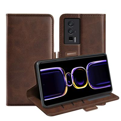 For Xiaomi Redmi K60/K60Pro Double Buckle Wallet Style Folio Flip Leather Case with Stand and Card Slots Function