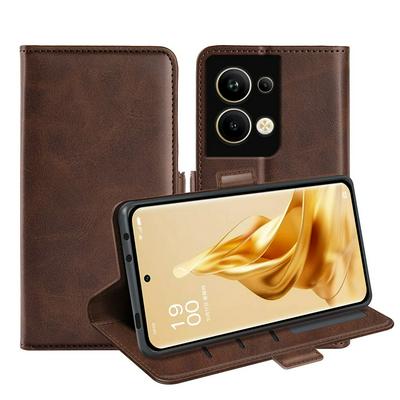 For OPPO Reno 9 Pro Double Buckle Wallet Style Folio Flip Leather Case with Stand and Card Slots Function