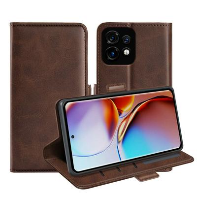 For Motorola X40 Double Buckle Wallet Style Folio Flip Leather Case with Stand and Card Slots Function