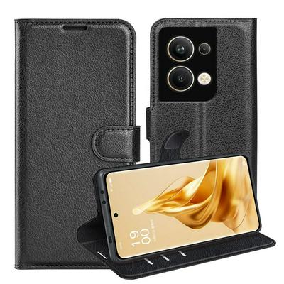 Oppo Reno9 Pro Plus Lichee Pattern Side Flip Wallet Style PU Leather + Soft TPU Card Holder with Stand and Magnetic Buckle Case