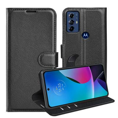 Motorola G Play (2023) Lichee Pattern Side Flip Wallet Style PU Leather + Soft TPU Card Holder with Stand and Magnetic Buckle Case