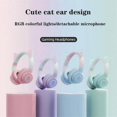 BT029C Cat Ear Wireless Headphones Bluetooth 5.1 Head-wear Wireless Earphone Young People Kids Headset Support 3.5mm Plug