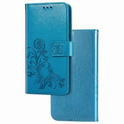 For iPhone 13 Wallet Case Leather Phone Cover with Debossed Clover Magnetic Closure and Lanyard