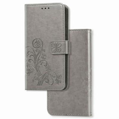 For iPhone 14 Wallet Case Leather Phone Cover with Debossed Clover Magnetic Closure and Lanyard