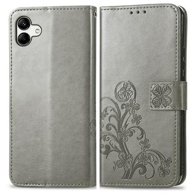 For Samsung Galaxy A04 Wallet Case Leather Phone Cover with Debossed Clover Magnetic Closure and Lanyard