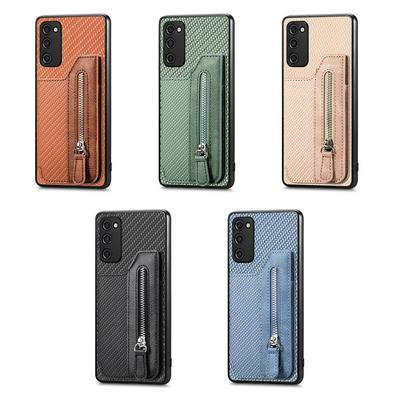 For Samsung Galaxy S22 Carbon Fiber Pattern Anti-fall  Zipper Leather Case with Card Slots & Stand