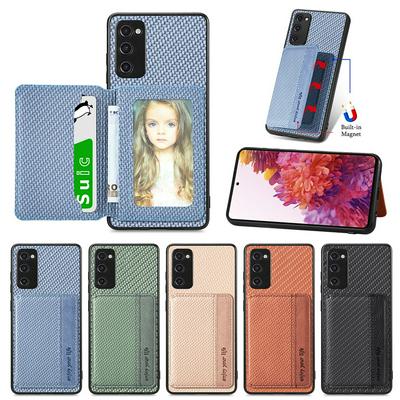 For Samsung Galaxy S20 FE Carbon Fiber Texture Magnetic Detachable 2-in-1 Phone Case PU Leather + TPU + PVC Anti-drop Cover with Card Holder