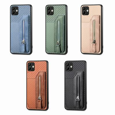 For Samsung Galaxy A04 Carbon Fiber Pattern Anti-fall  Zipper Leather Case with Card Slots & Stand