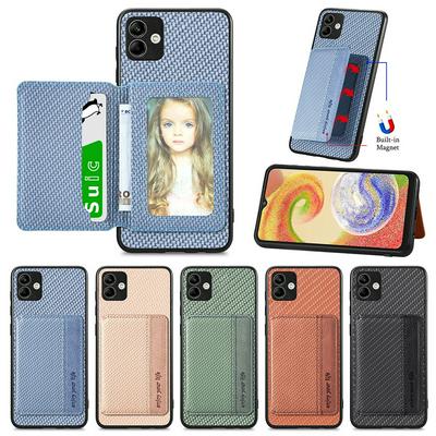For Samsung Galaxy A04 PU Leather Coated PC+TPU Carbon Fiber Texture RFID Blocking Phone Case Wallet Kickstand Magnetic Shockproof Phone Cover