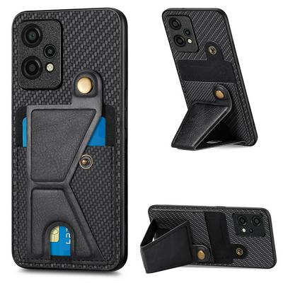 For OnePlus Nord CE 2 Lite 5G Carbon Fiber Texture K-shape Kickstand PU Leather Coated TPU Card Holder Phone Case with Built-in Metal Sheet