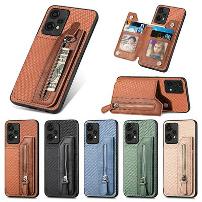 For OnePlus Nord CE 2 Lite 5G Carbon Fiber Pattern Anti-fall  Zipper Leather Case with Card Slots & Stand