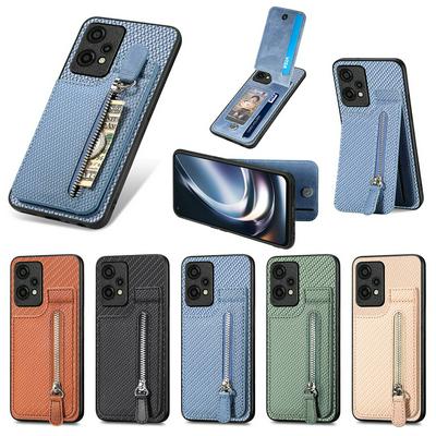 For OnePlus Nord CE2 Lite 5G Carbon Fiber Pattern Anti-fall Vertical Flip Zipper Leather Case with Card Slots & Stand