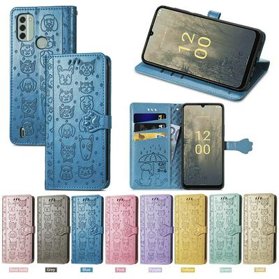 Full Protective Imprinting Cat Dog Pattern Design PU Leather Stand Cover Shell for Nokia C31