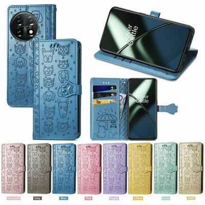 Full Protective Imprinting Cat Dog Pattern Design PU Leather Stand Cover Shell for OnePlus 11