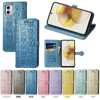 Full Protective Imprinting Cat Dog Pattern Design PU Leather Stand Cover Shell for Motorola G73