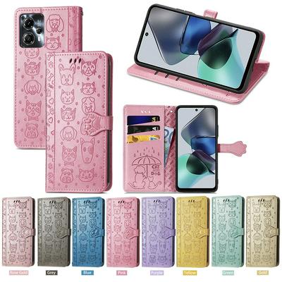 Full Protective Imprinting Cat Dog Pattern Design PU Leather Stand Cover Shell for Motorola G23