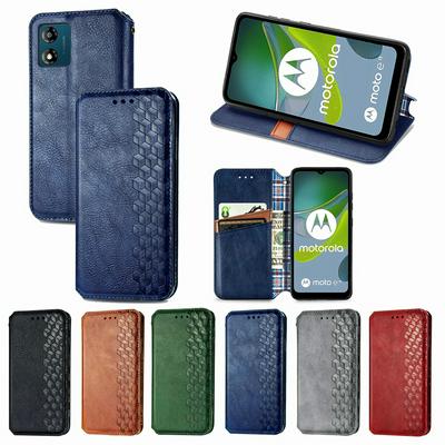 Motorola Edge E13 Auto-absorbed Magnet Closing Rhombus Imprinted Leather Phone Case with Stand Wallet