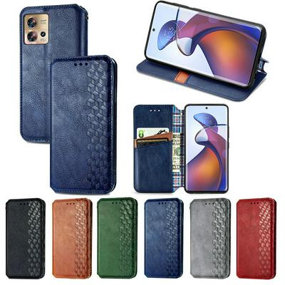 Motorola Edge 30 Fusion Auto-absorbed Magnet Closing Rhombus Imprinted Leather Phone Case with Stand Wallet