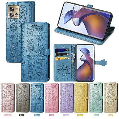 Full Protective Imprinting Cat Dog Pattern Design PU Leather Stand Cover Shell for Motorola Edge 30 Fusion