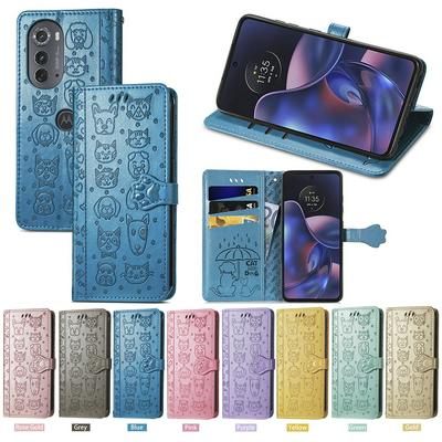 Full Protective Imprinting Cat Dog Pattern Design PU Leather Stand Cover Shell for Motorola Edge 2022