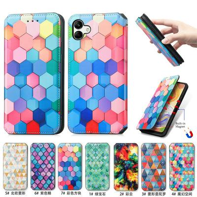 CASENEO 001 Series for Samsung Galaxy A04 RFID Blocking Leather Phone Case Pattern Printing Phone Wallet Stand Cover