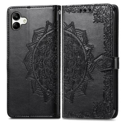 For Samsung Galaxy A04 Relief Mandala Pattern Three Card Slots Series Side Flip PU Leather + Soft TPU with Magnetic Buckle and Stand Wallet Case