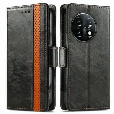 For OnePlus 11 business splicing card flip cover RFID anti-theft brush buckle protective cover