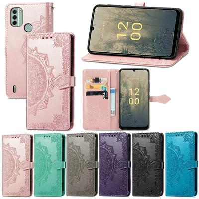 For Nokia C31 Embossed Mandala Pattern Phone Case Stand Shockproof PU Leather Wallet Folio Cover with Strap