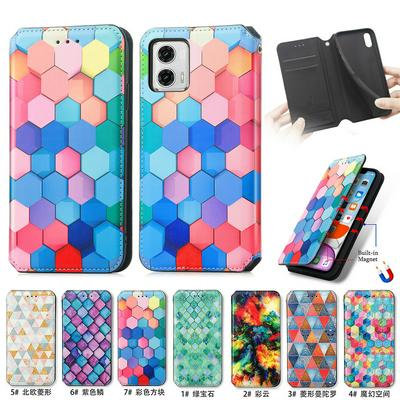 CASENEO 001 Series for Motorola G73 RFID Blocking Leather Phone Case Pattern Printing Phone Wallet Stand Cover