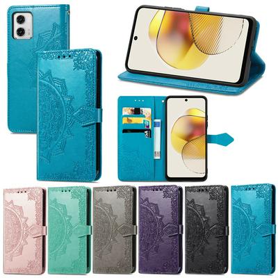 For Motorola G73 Embossed Mandala Pattern Phone Case Stand Shockproof PU Leather Wallet Folio Cover with Strap