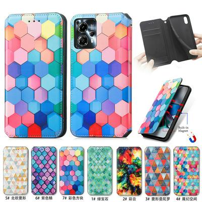 CASENEO 001 Series for Motorola G23 RFID Blocking Leather Phone Case Pattern Printing Phone Wallet Stand Cover